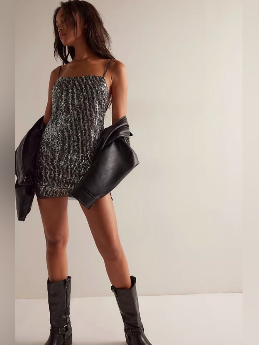 Free People Charcoal Mini Slip Dress
